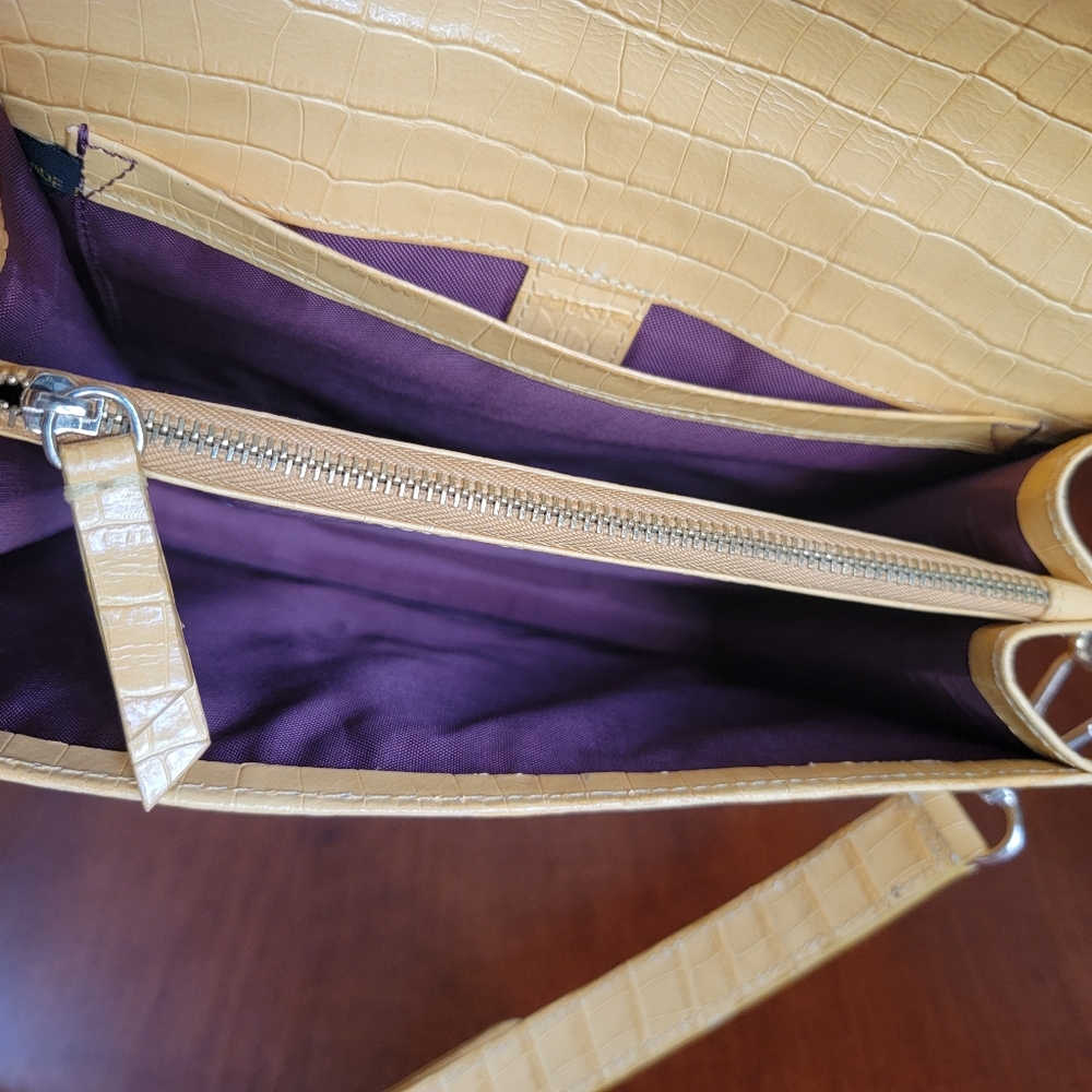 Tusk Reka Italian Leather Croc Embossed Crossbody Shoulder Bag Mustard Yellow - Picture 14 of 16